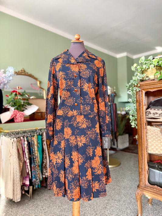 Abito sartoriale anni ‘70 blu e arancio - TG. 42