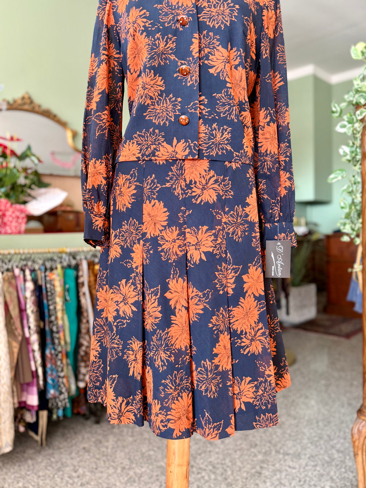 Abito sartoriale anni ‘70 blu e arancio - TG. 42
