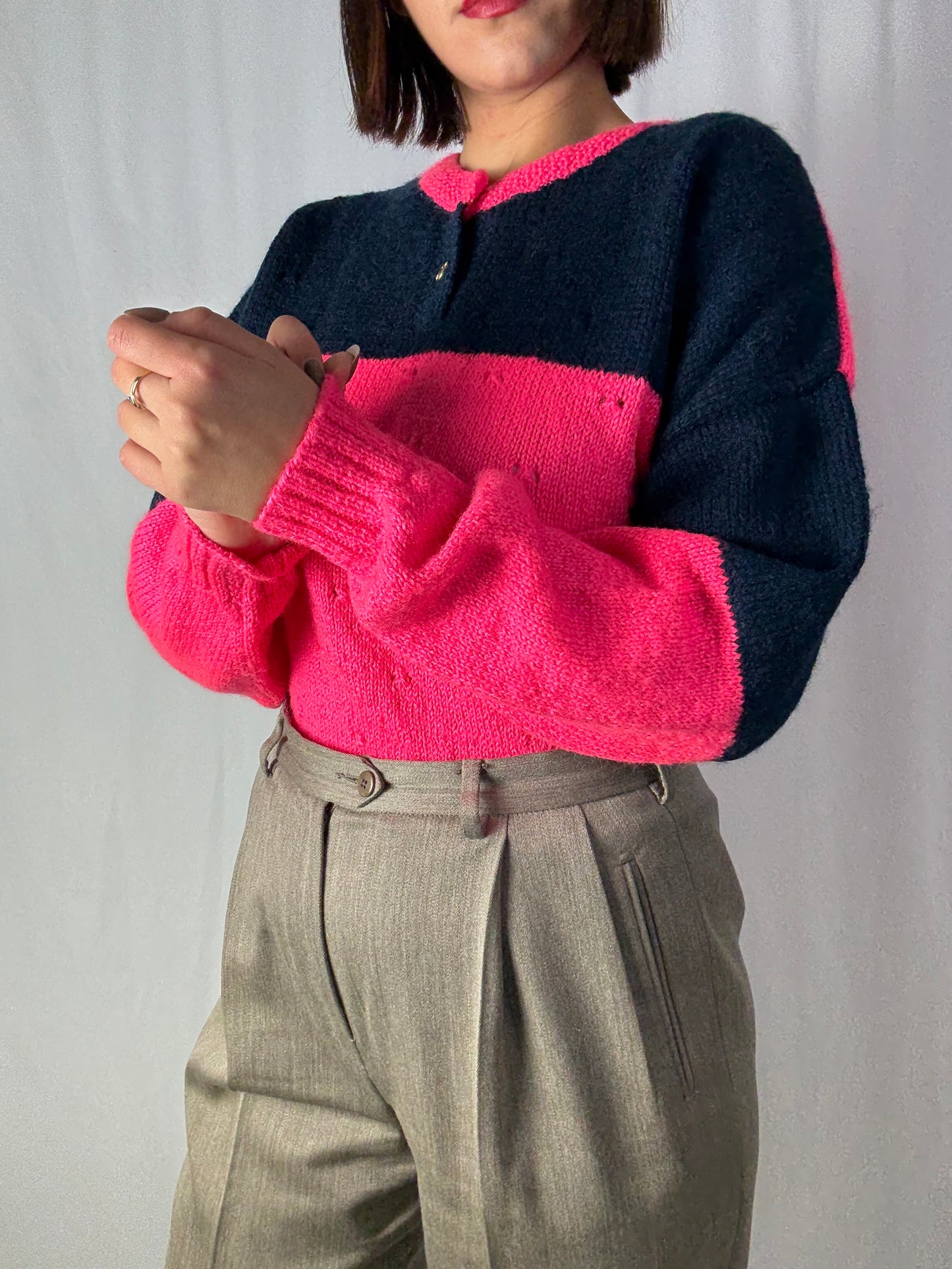 Maglione color block rosa e blu - TG. 40-46