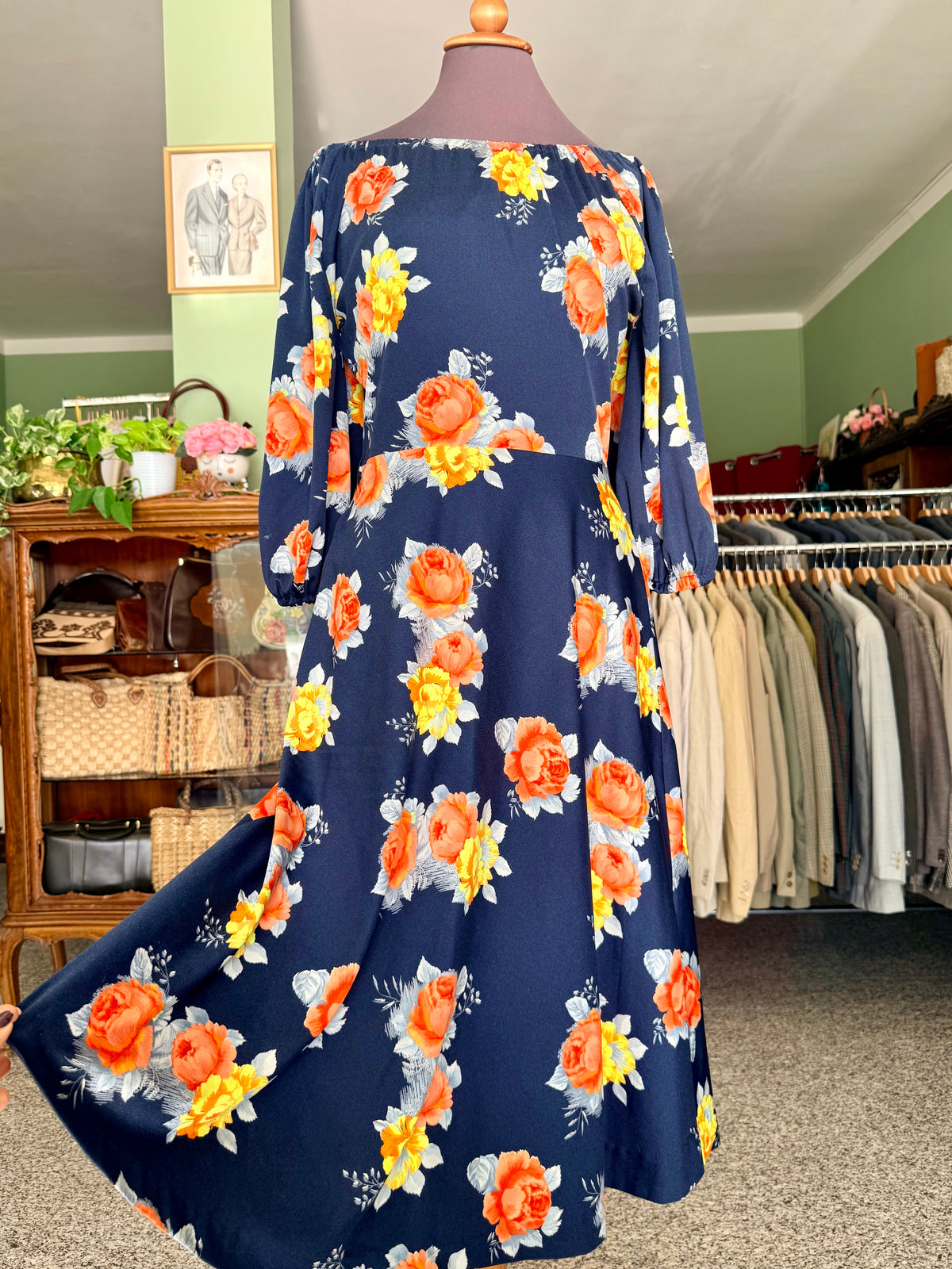 Abito anni ‘70 con rose gialle e arancio - TG. 42