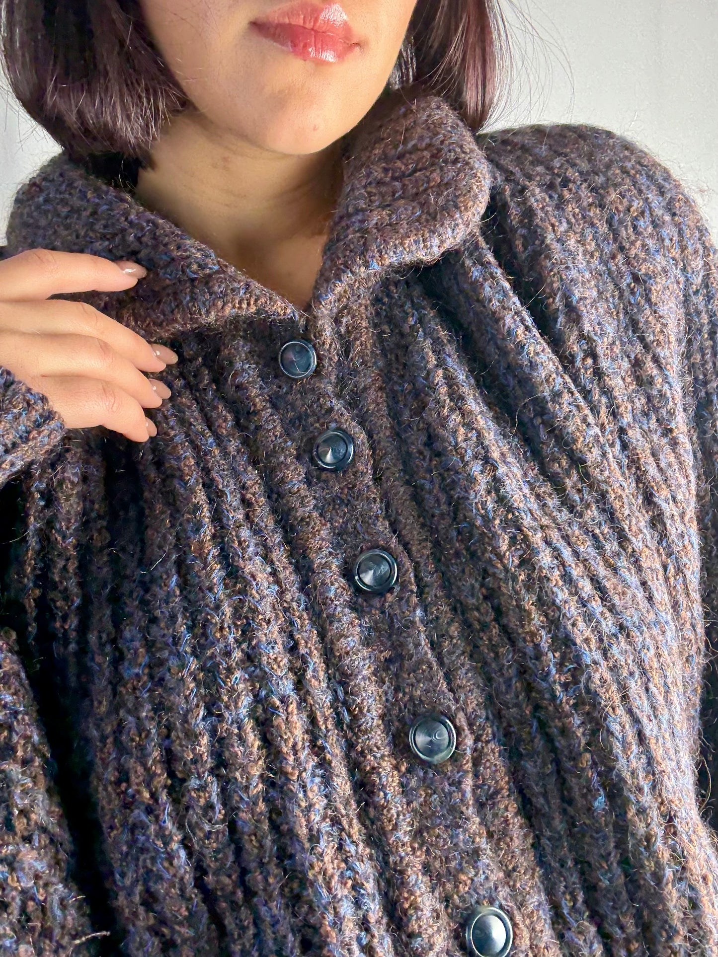 Cardigan anni ‘80 bouclé mélange con maniche balloon - TG. 44/46/48