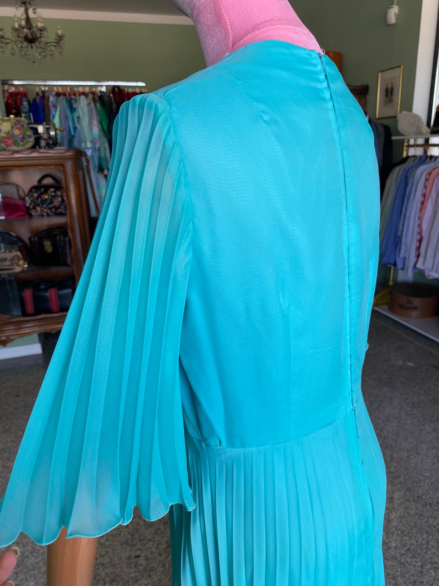 Maxi dress plissettato anni ‘70 turchese - TG.