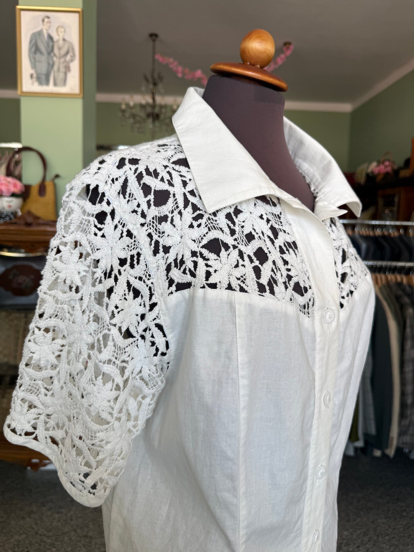 Camicia con inserti macramè- TG. 44
