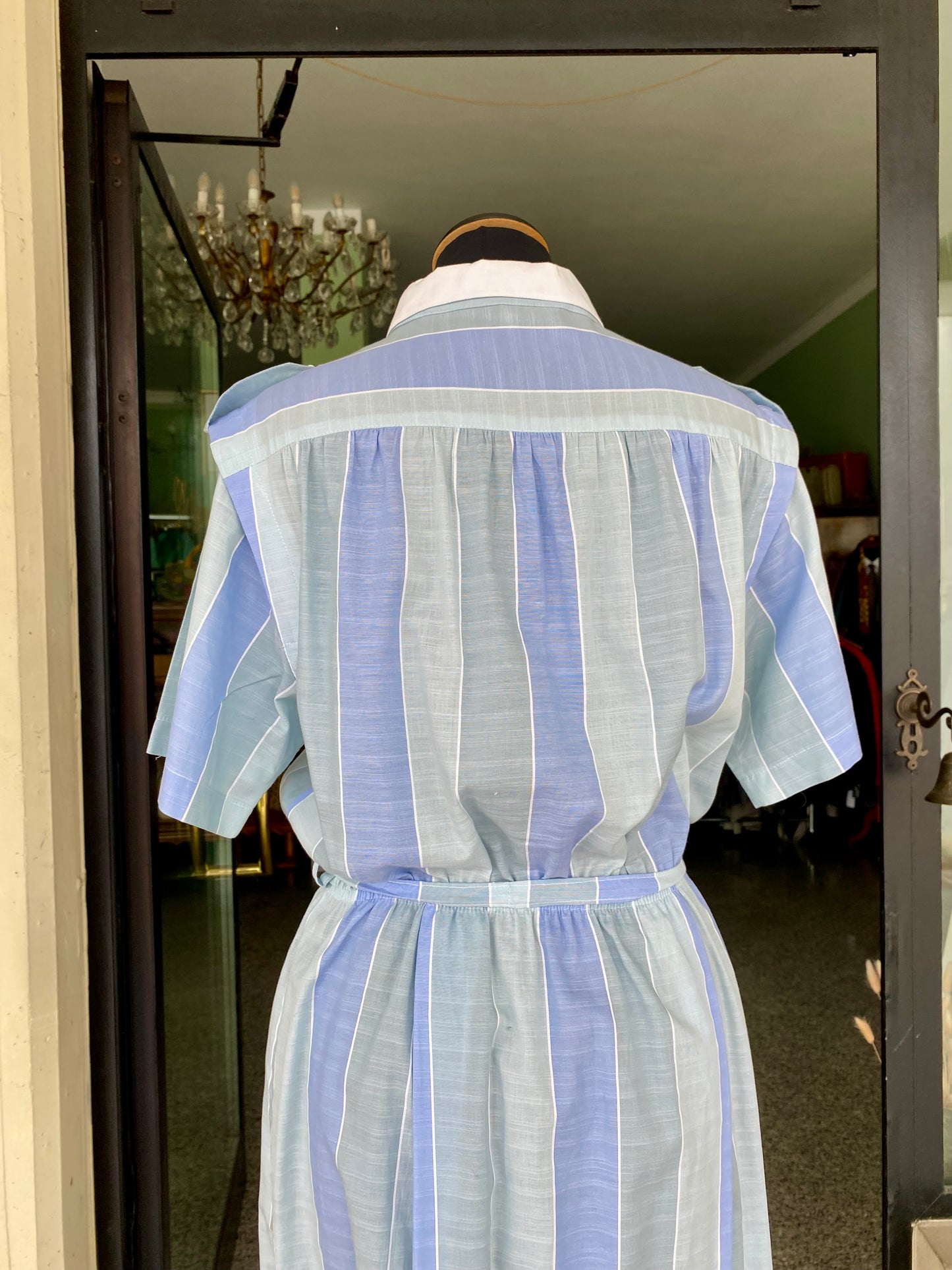 Abito chemisier vintage in cotone a righe azzurre - TG. 40/42