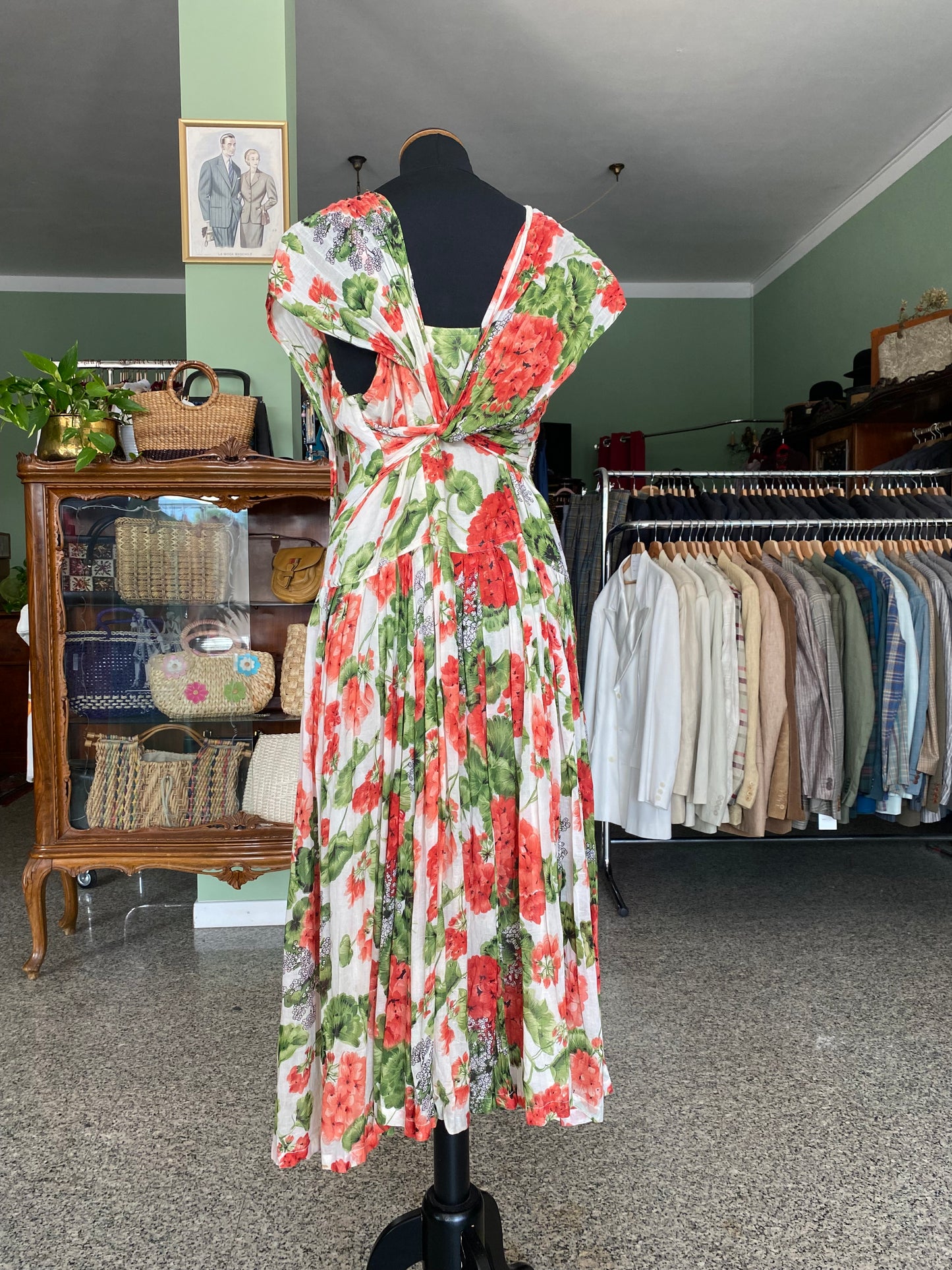 Abito in mussola di cotone con gerani - TG. 40/42