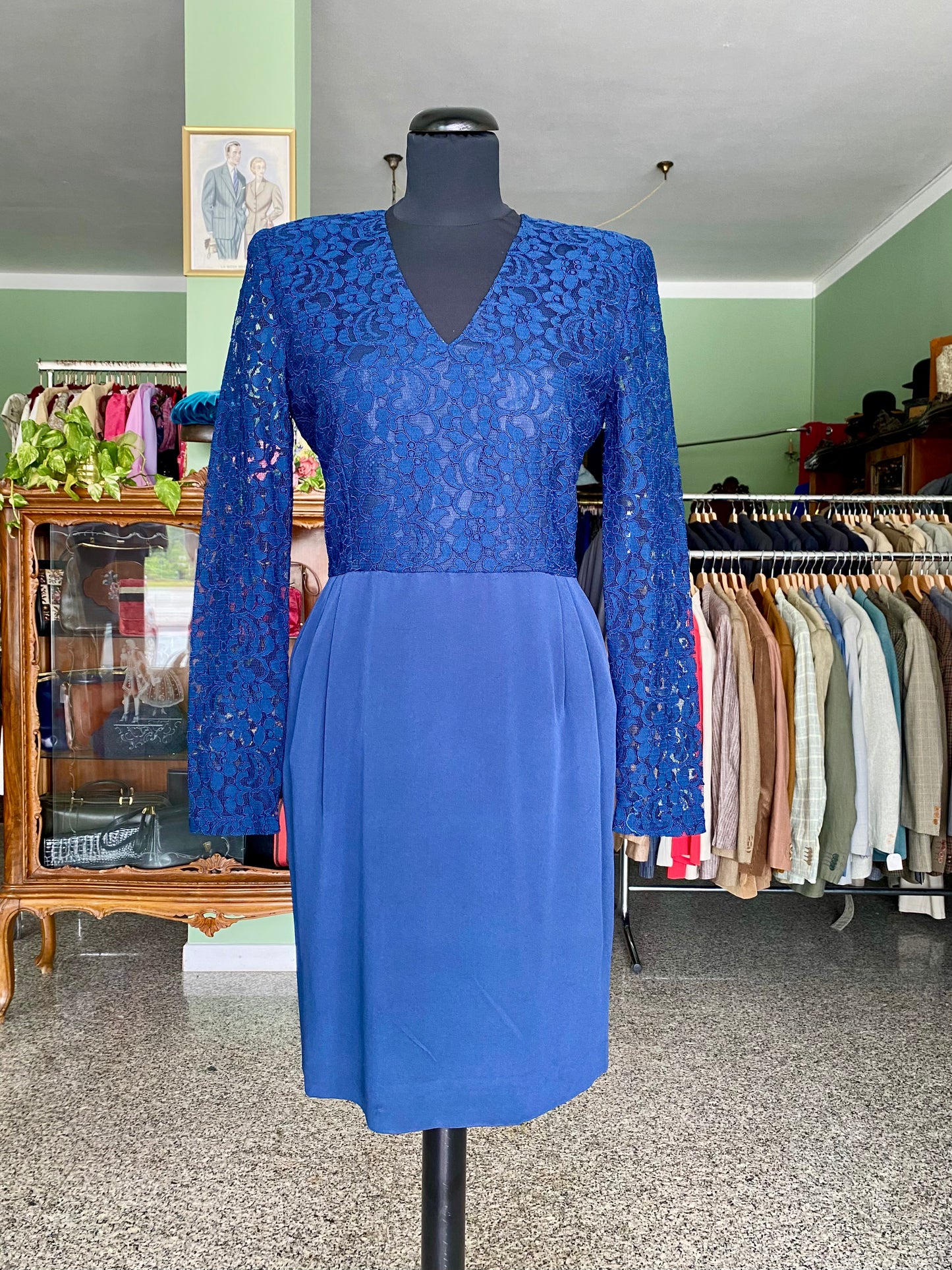 Abito blu con corpino in pizzo - TG. 40