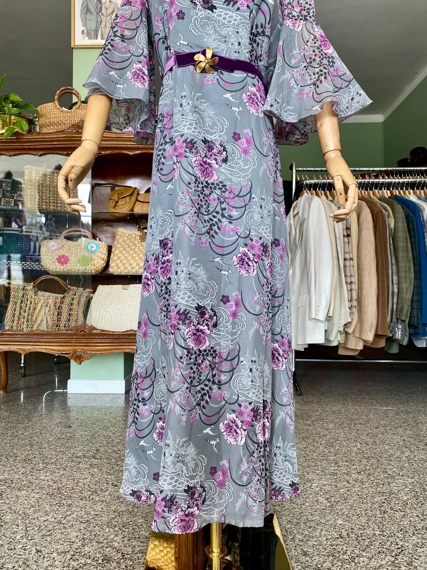 Maxi dress anni ‘70 lilla e grigio perla - TG. 44