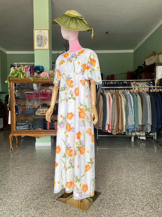 Fiori d’arancio – Maxi dress anni '70 dal sapore rinascimentale - TG. 42 circa