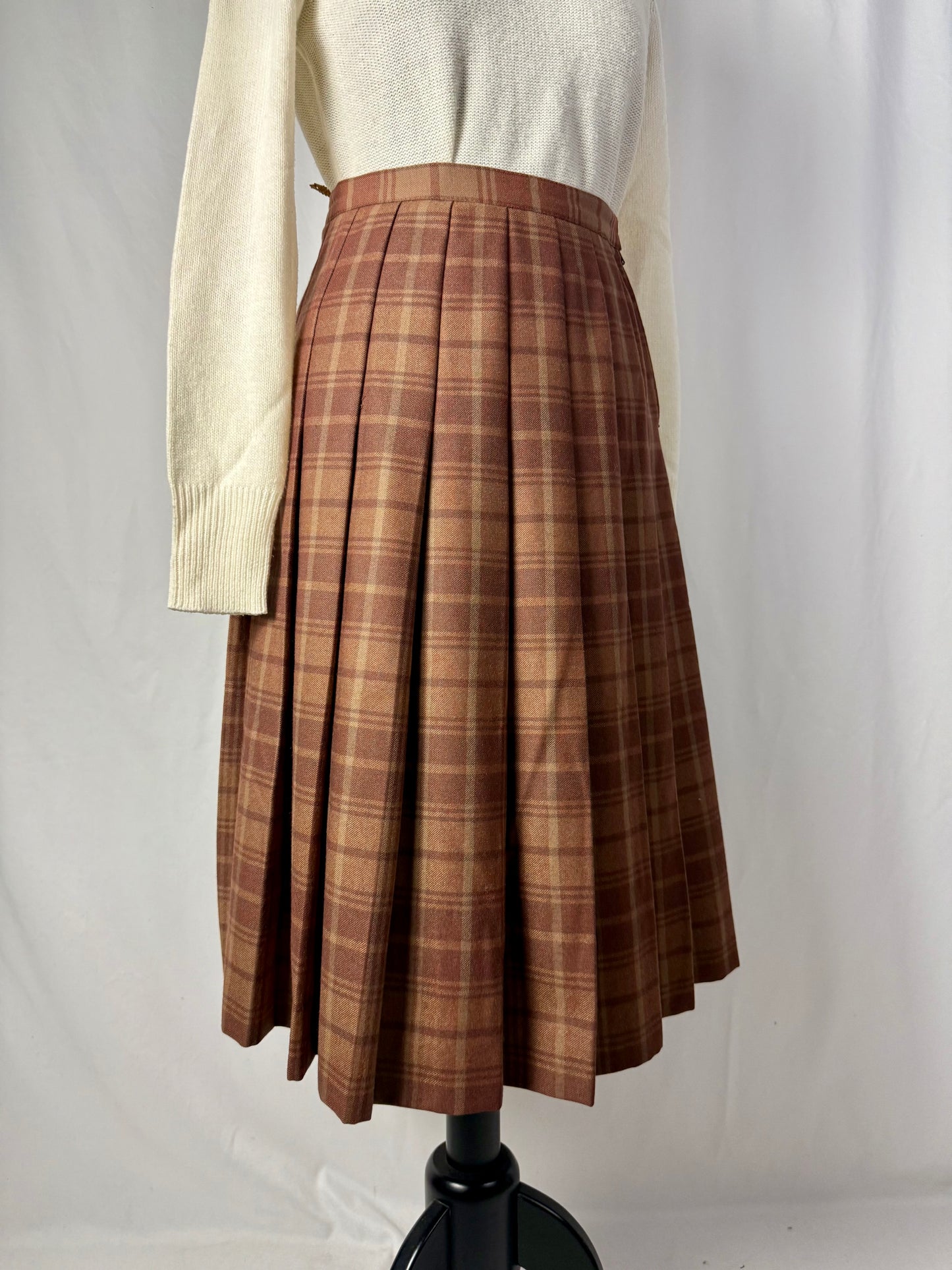 Gonna tartan in pura lana nocciola - TG. 40