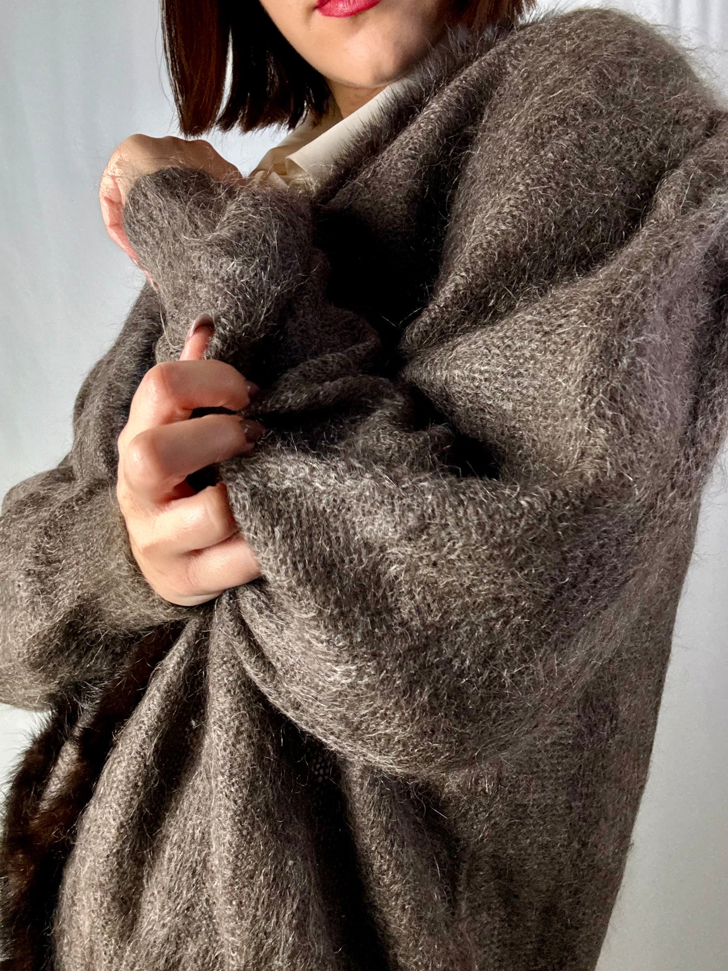 Cardigan Vintage in Mohair con Bordo in Visone – Eleganza Anni ’80 - TG. 48/50