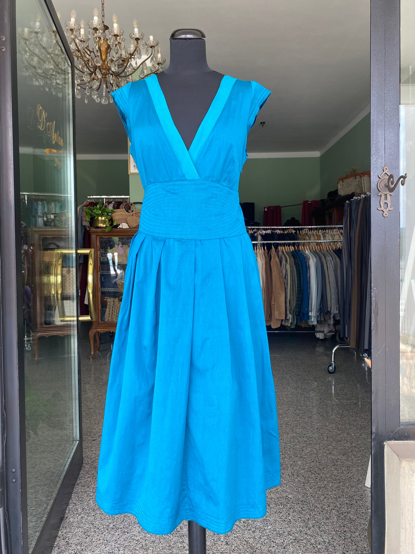 Abito in pura seta blu ottanio - TG. 42/44