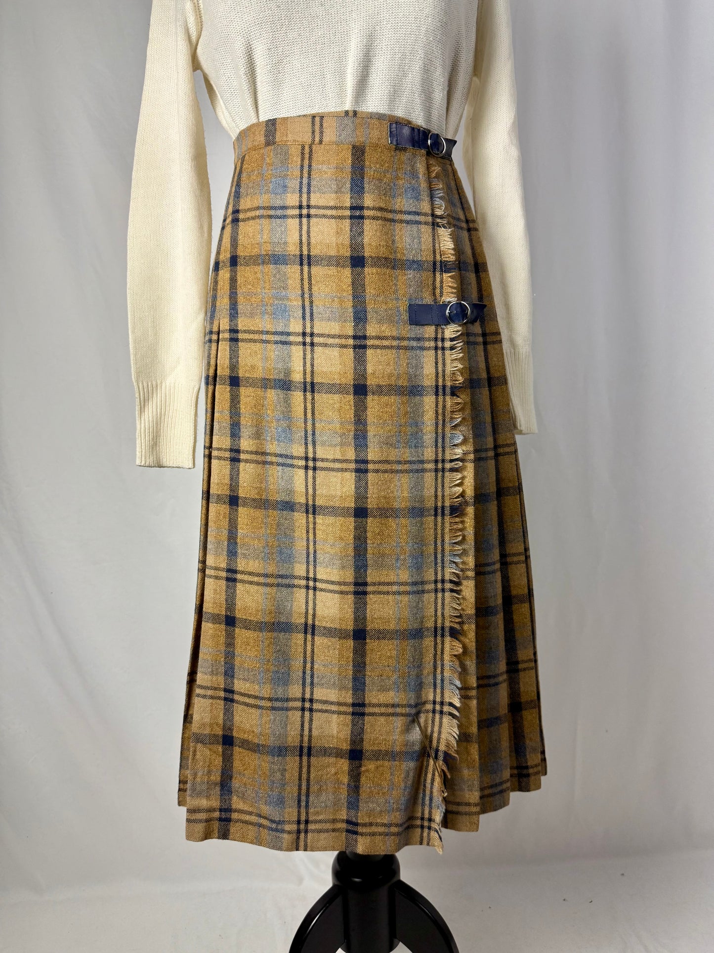 Gonna in lana tartan color miele e blu- TG. 40