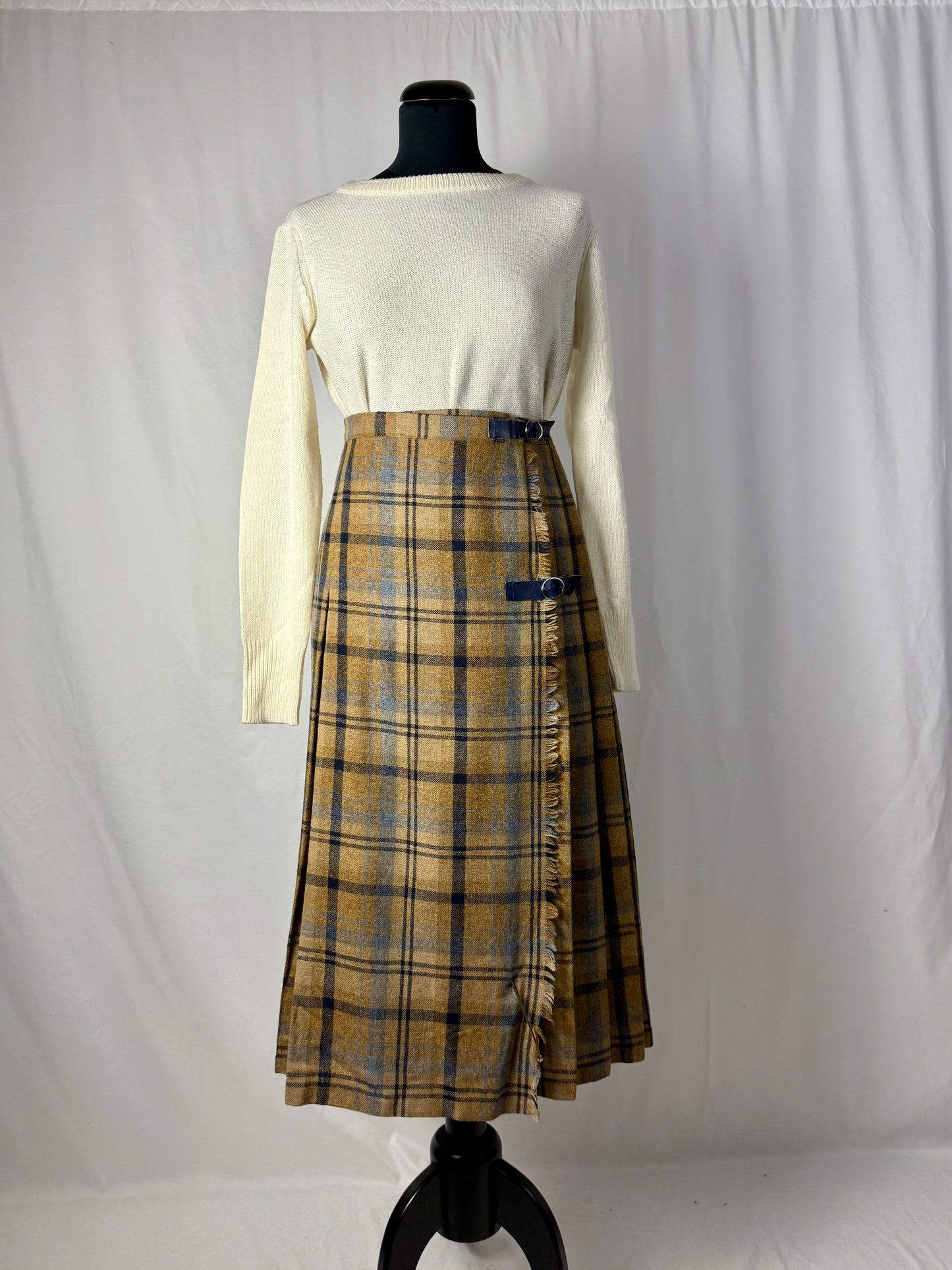 Gonna in lana tartan color miele e blu- TG. 40