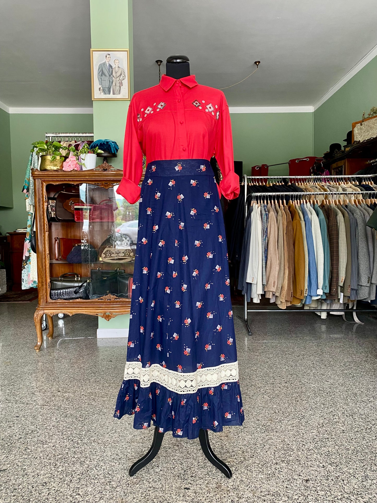 Maxi gonna in tela di cotone anni ‘70 - TG. 38