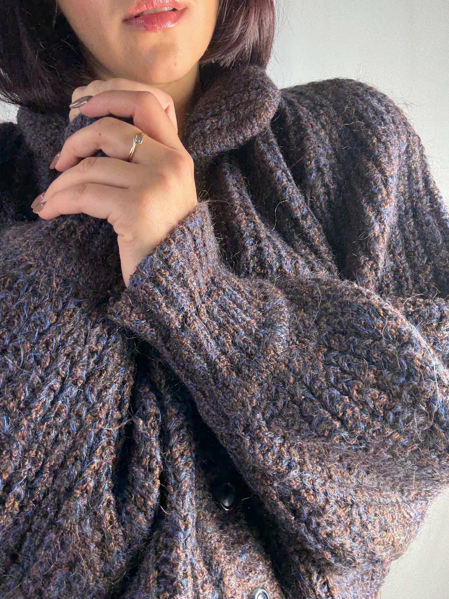 Cardigan anni ‘80 bouclé mélange con maniche balloon - TG. 44/46/48