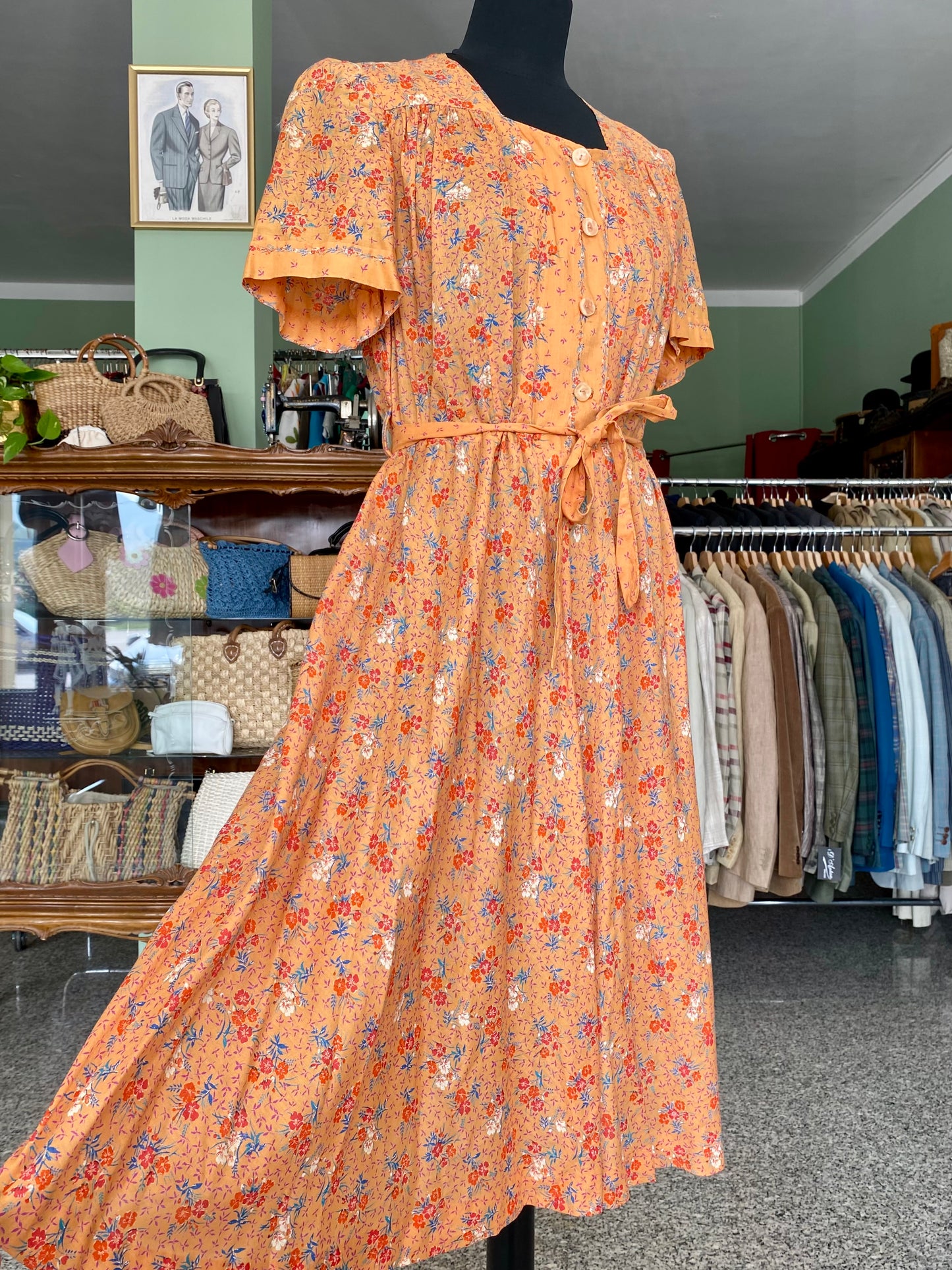 Abito romantico anni ’70 in mussola di cotone – fatto a mano - TG. 44/46