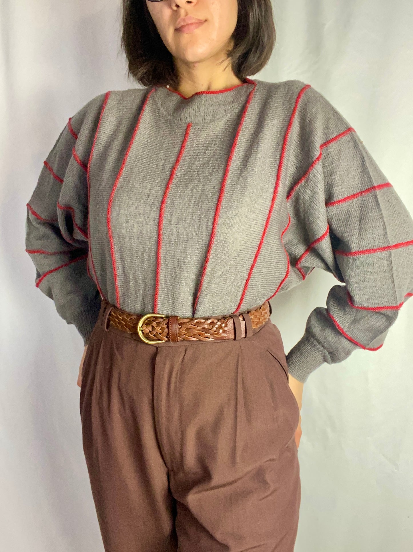 Maglione grigio a righe rosse - TG. 40 - 44