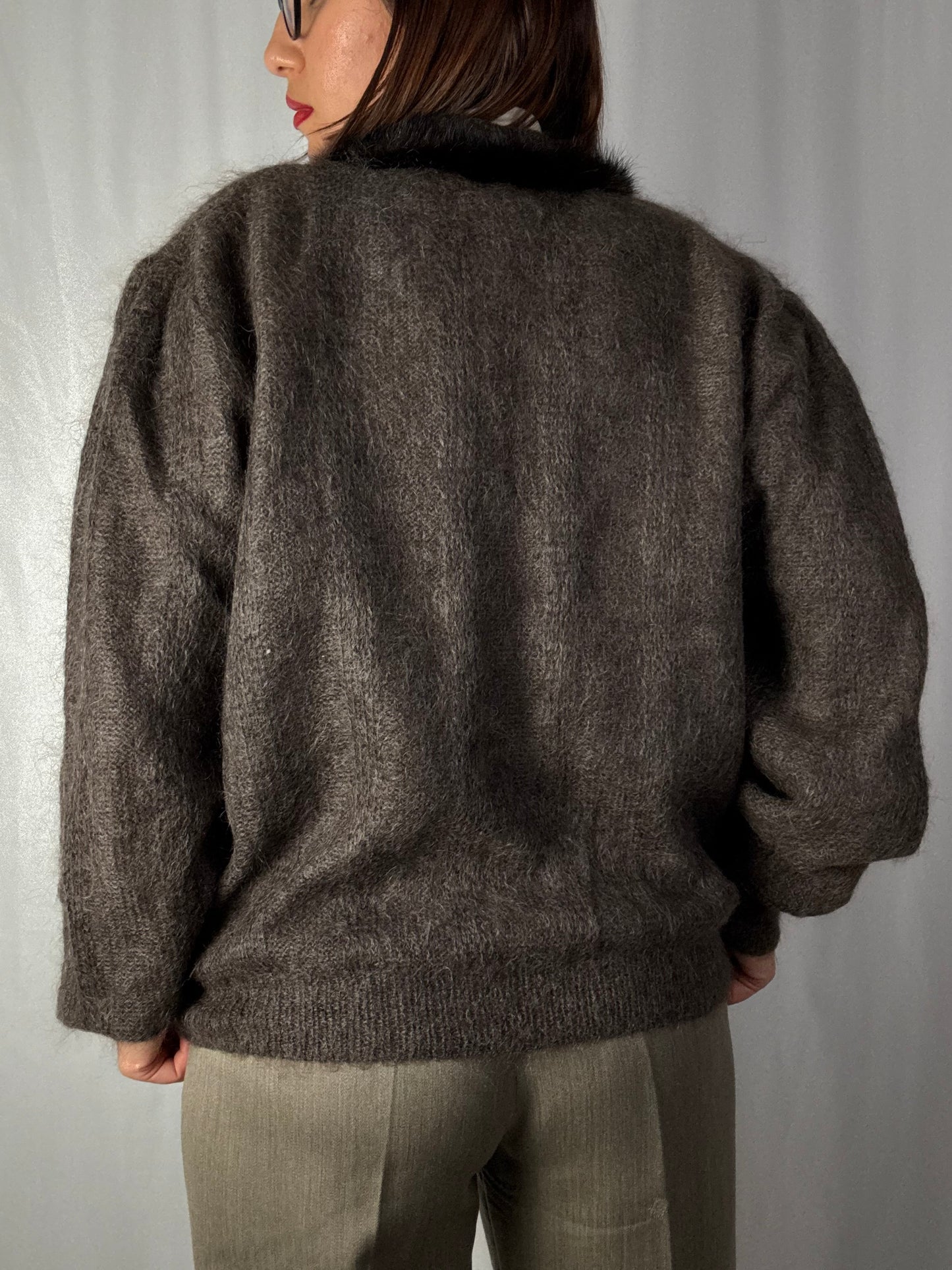Cardigan Vintage in Mohair con Bordo in Visone – Eleganza Anni ’80 - TG. 48/50