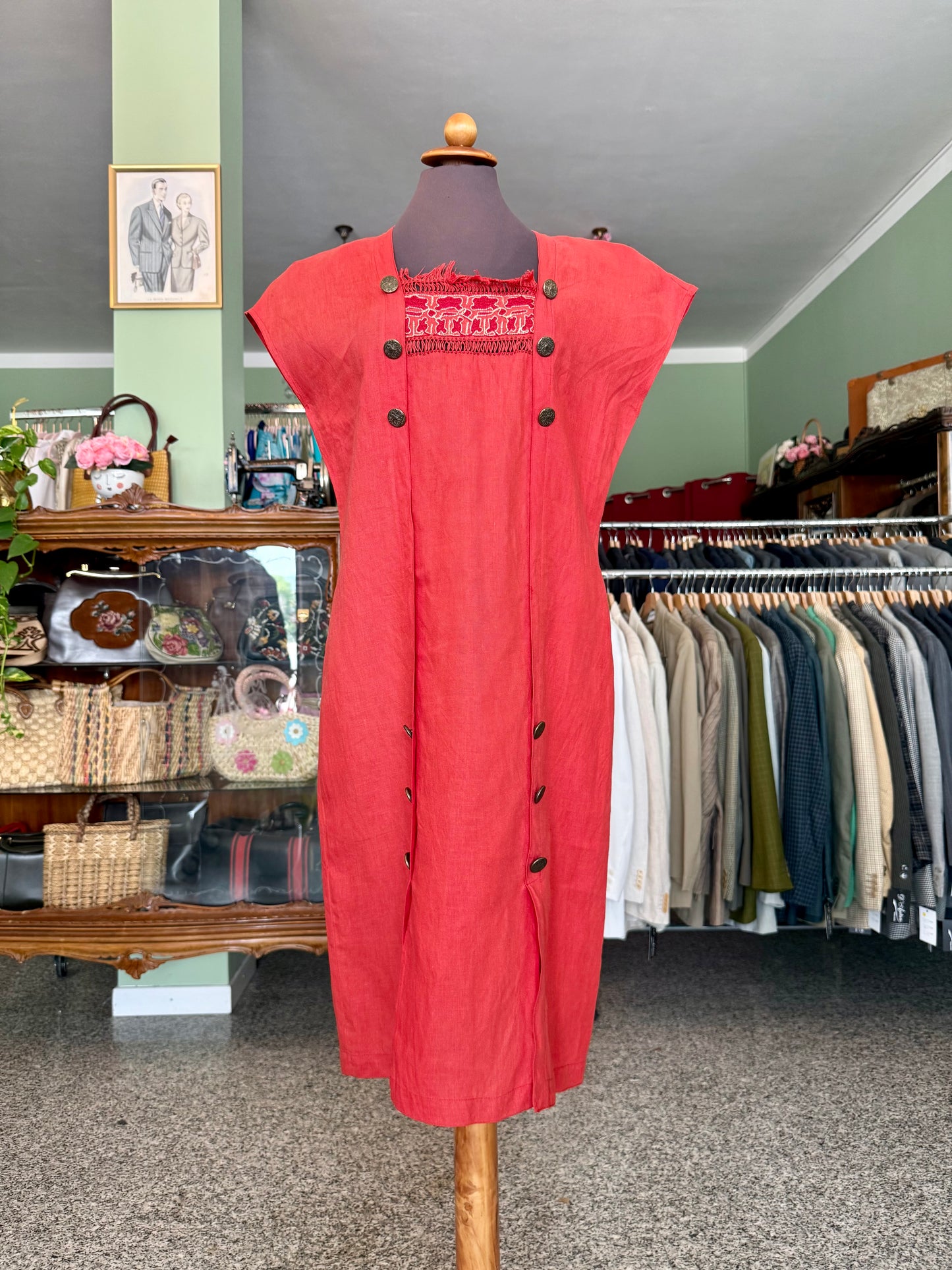 Abito rosso in 100% lino - TG. 44