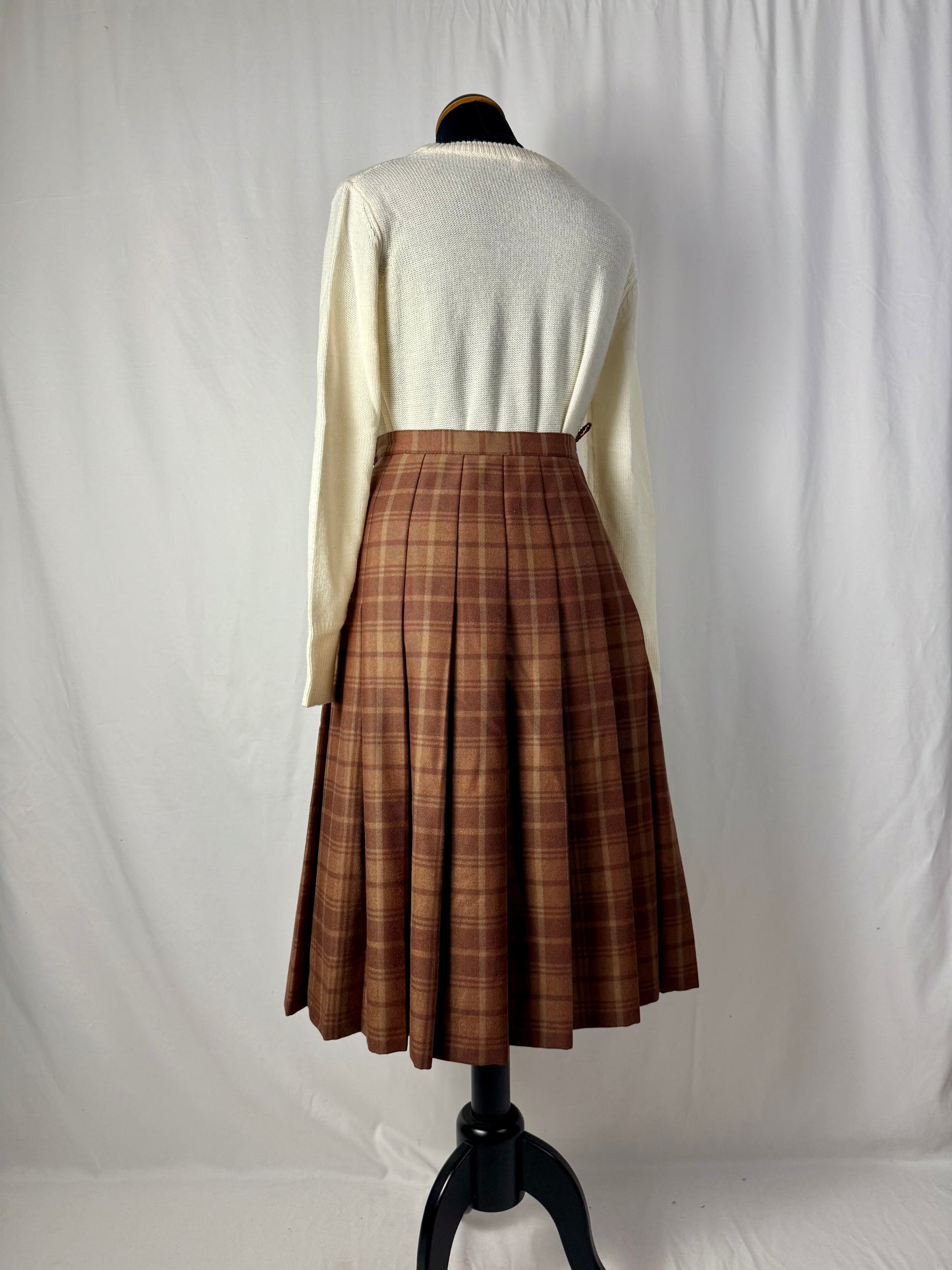 Gonna tartan in pura lana nocciola - TG. 40