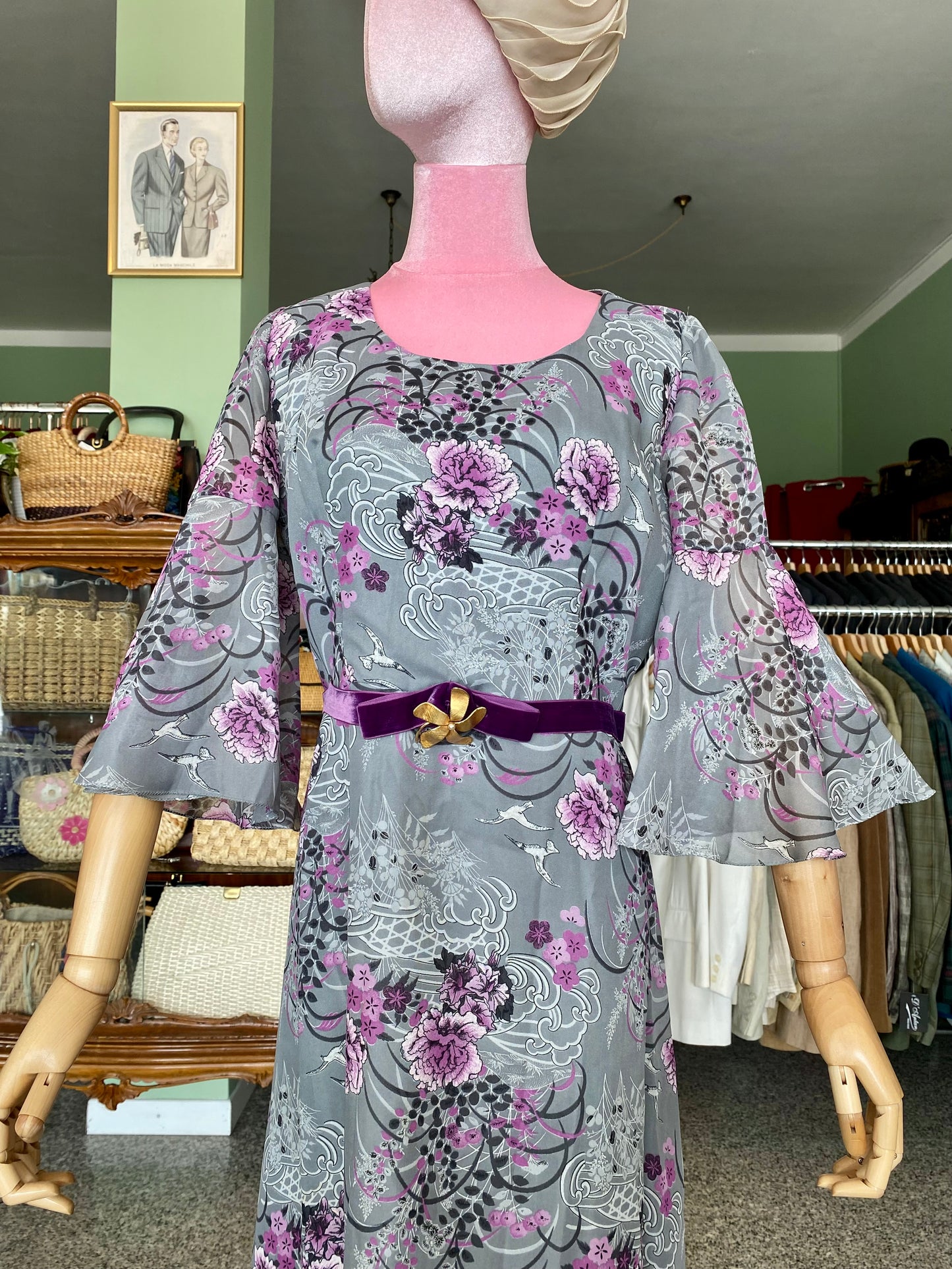 Maxi dress anni ‘70 lilla e grigio perla - TG. 44