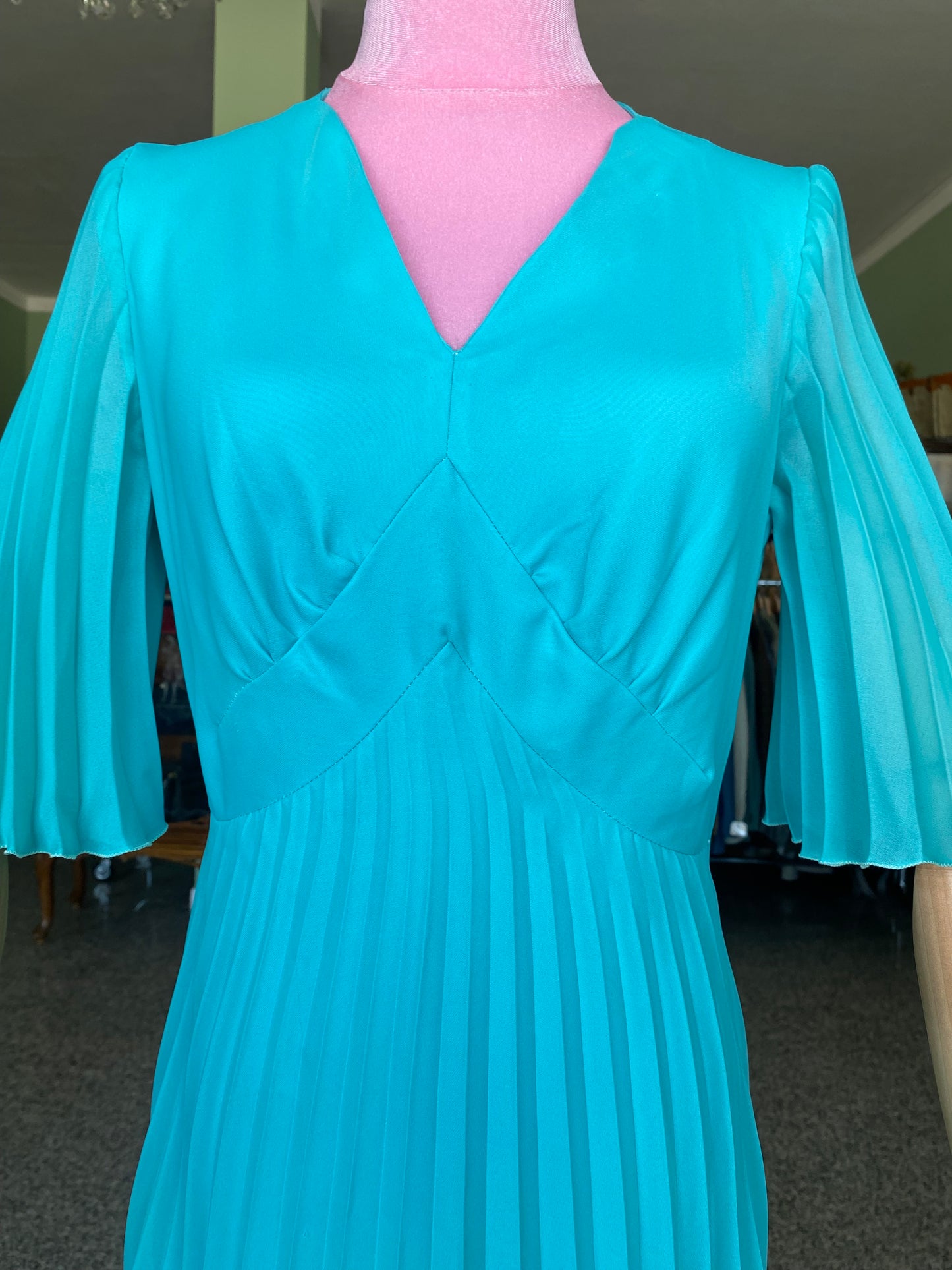Maxi dress plissettato anni ‘70 turchese - TG.
