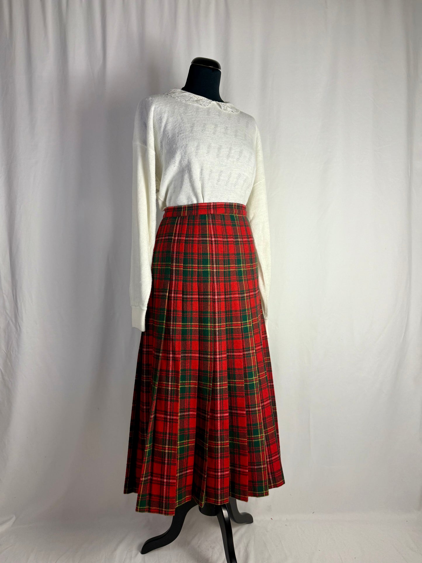 Gonna tartan rosso in pura lana - TG. 40