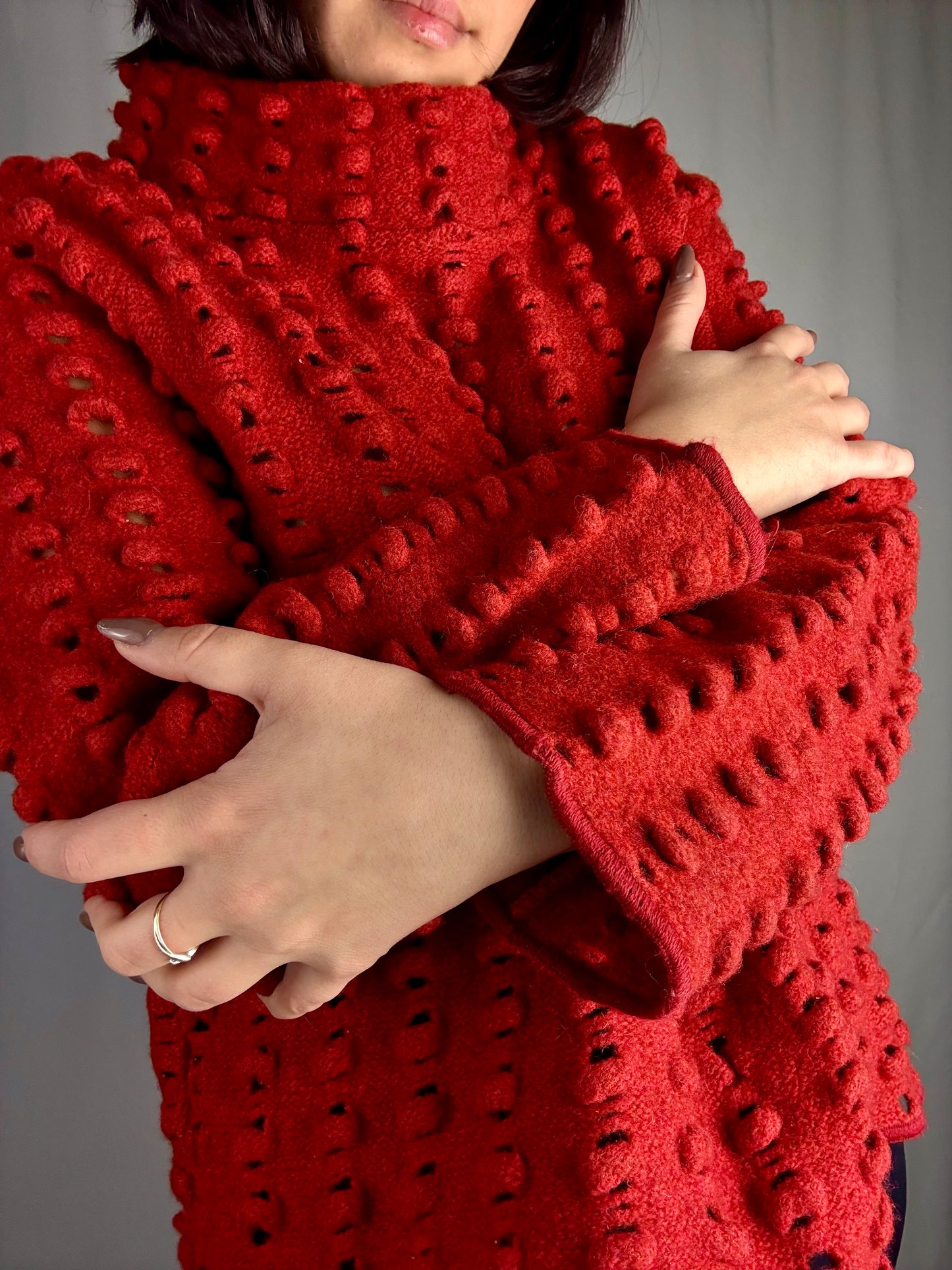 Maglione  rosso lavorazione traforata e punto nocciolina - TG. 38/40