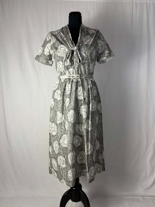 Abito anni ‘50 grigio perla con roselline - TG. 42