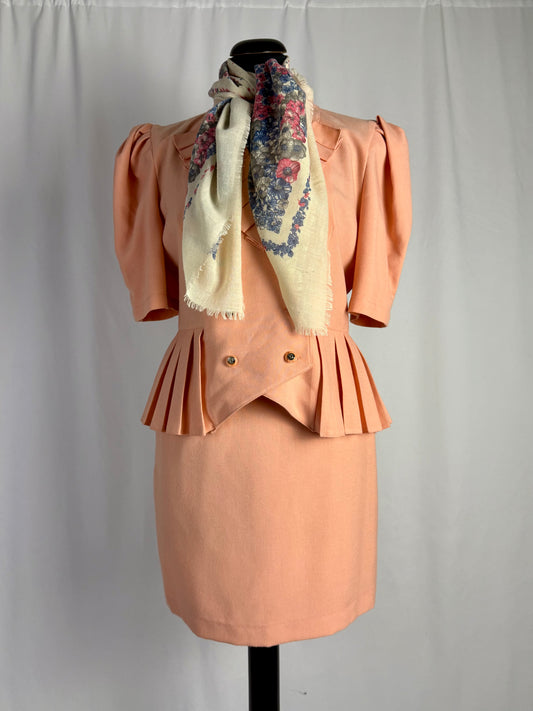 Tailleur anni ‘80 color pesca in fresco lana - TG. 40