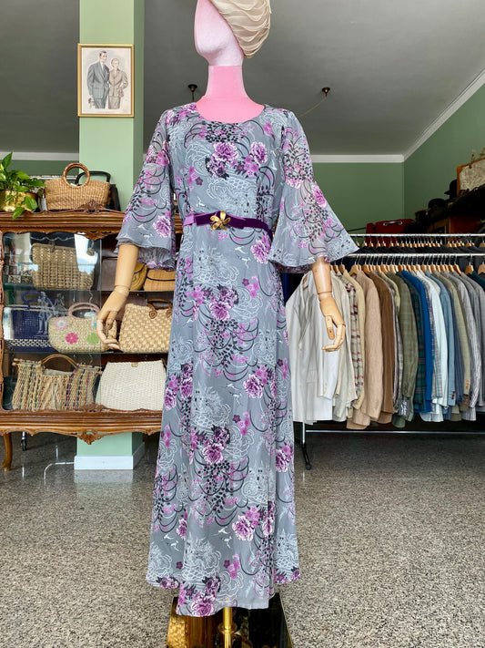 Maxi dress anni ‘70 lilla e grigio perla - TG. 44