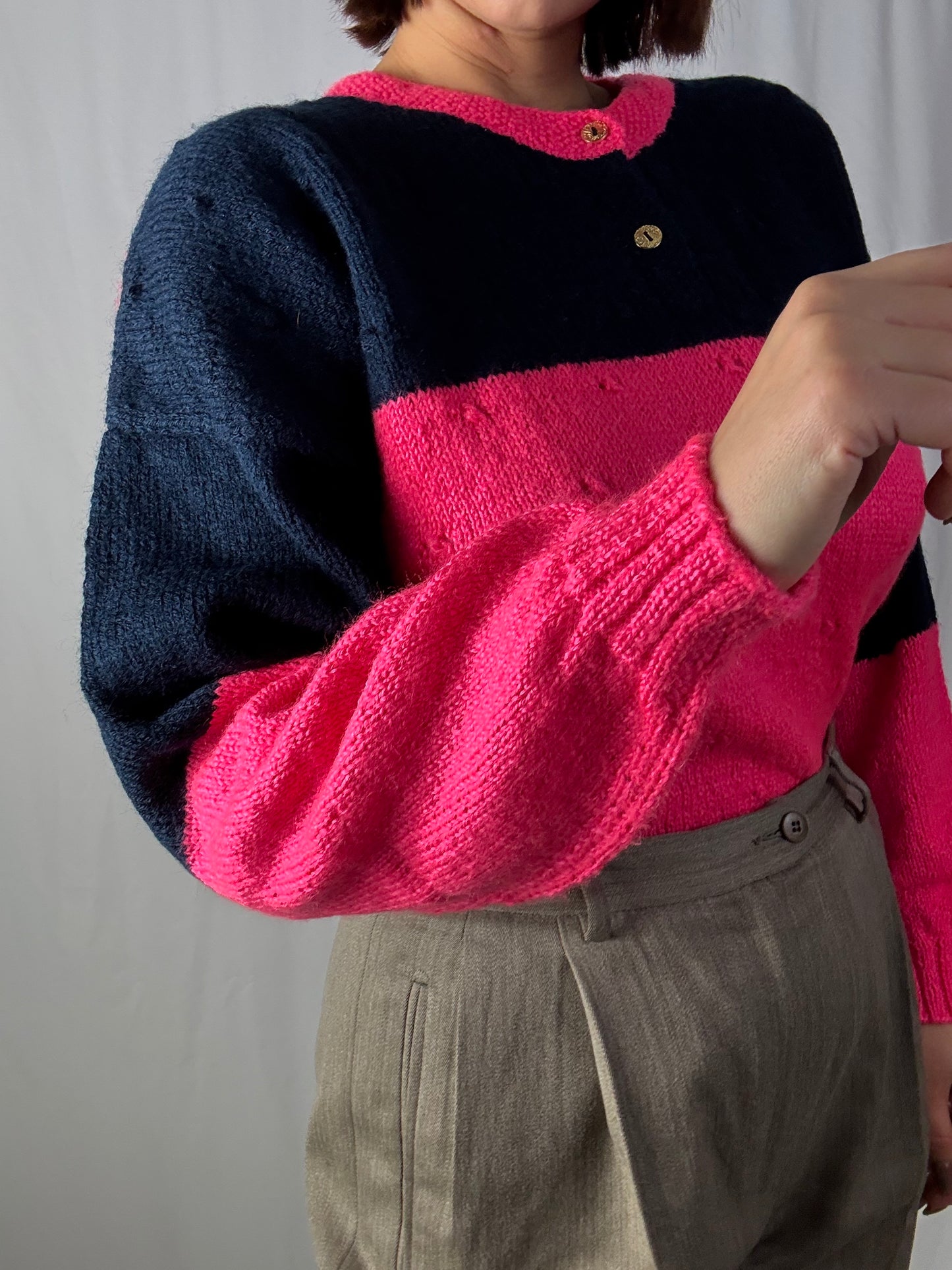 Maglione color block rosa e blu - TG. 40-46