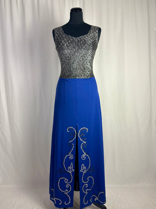 Abito anni ‘70 con corpino argento e gonna con ricami - TG. 38