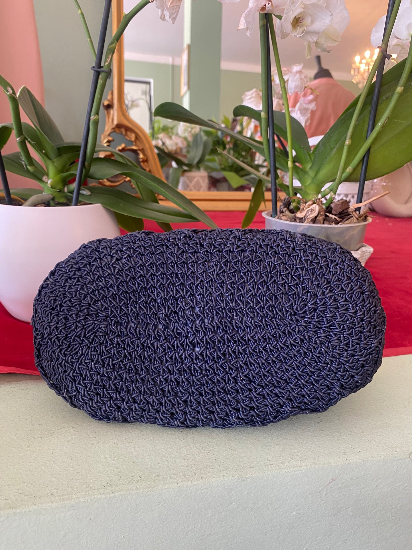 Borsa anni ‘60 in cordonetto nero con manico rigido