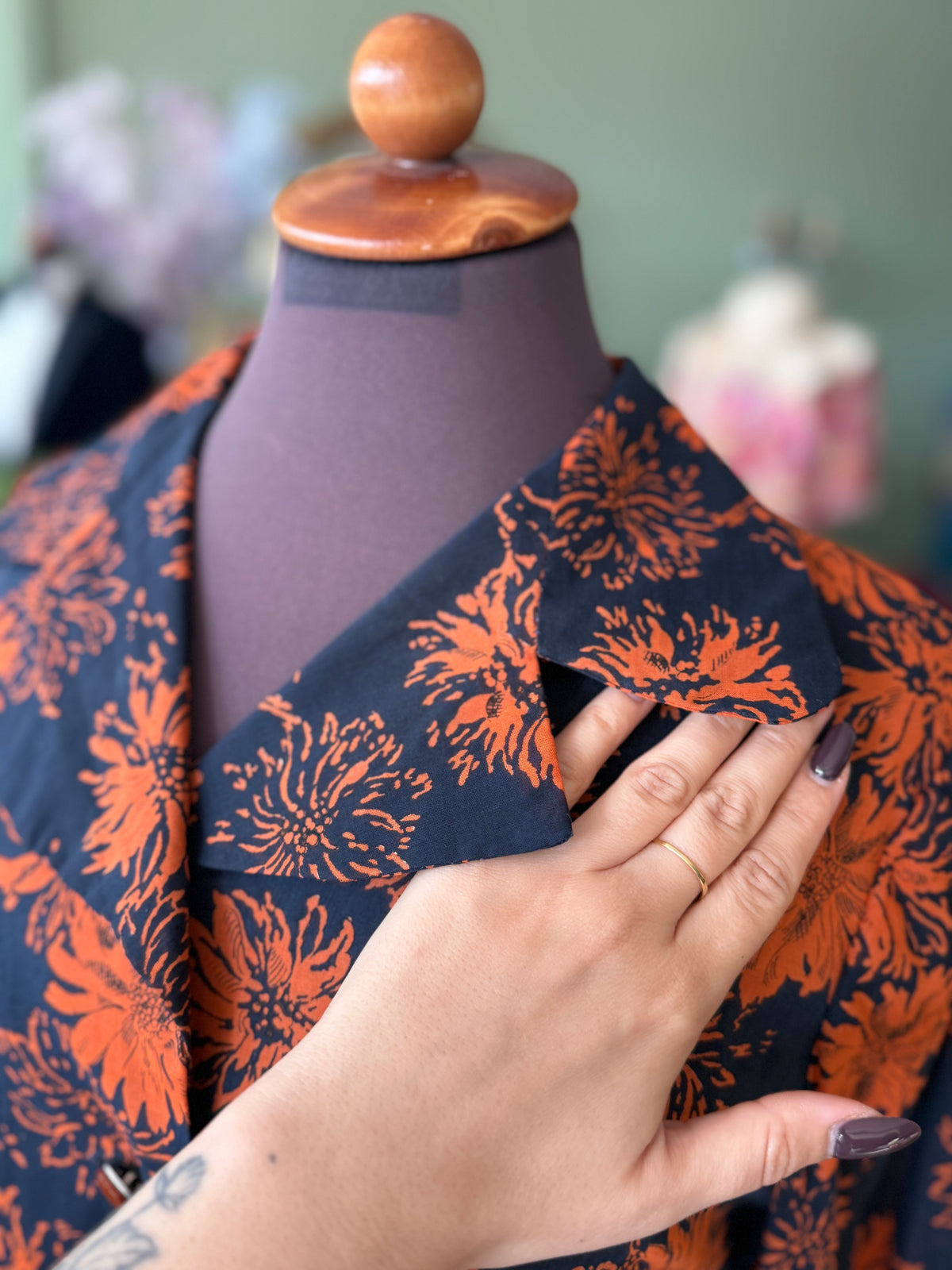 Abito sartoriale anni ‘70 blu e arancio - TG. 42