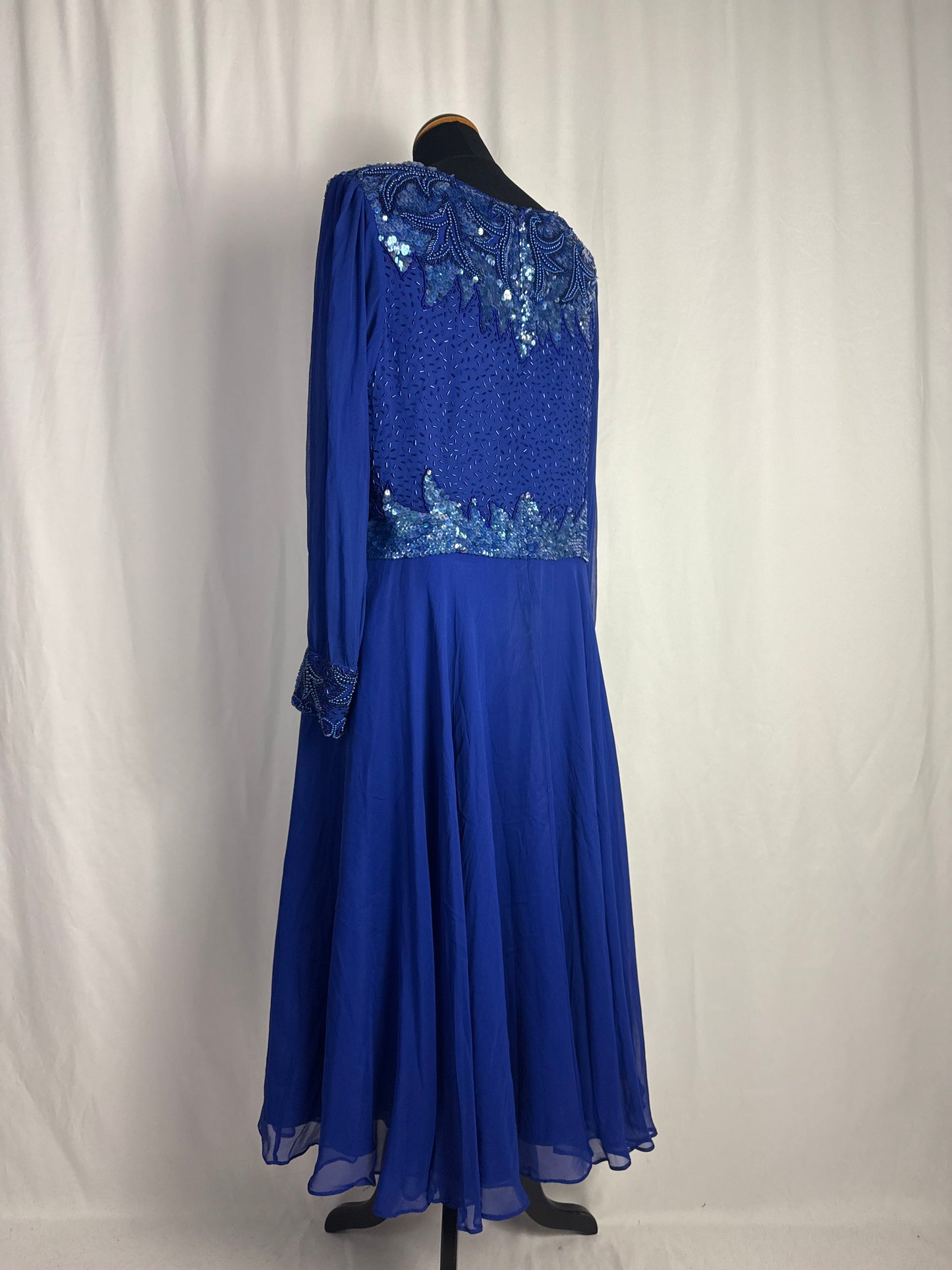 Abito anni ‘80 in seta blu Royal con ricami - TG. 44