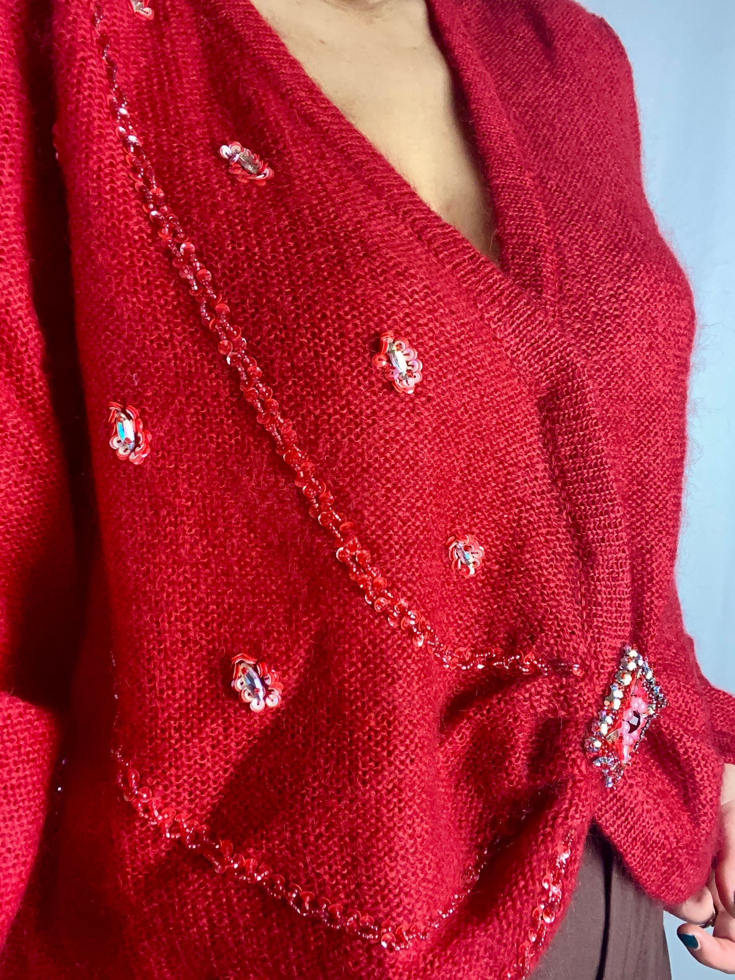 Cardigan rosso in kid mohair - TG. 46