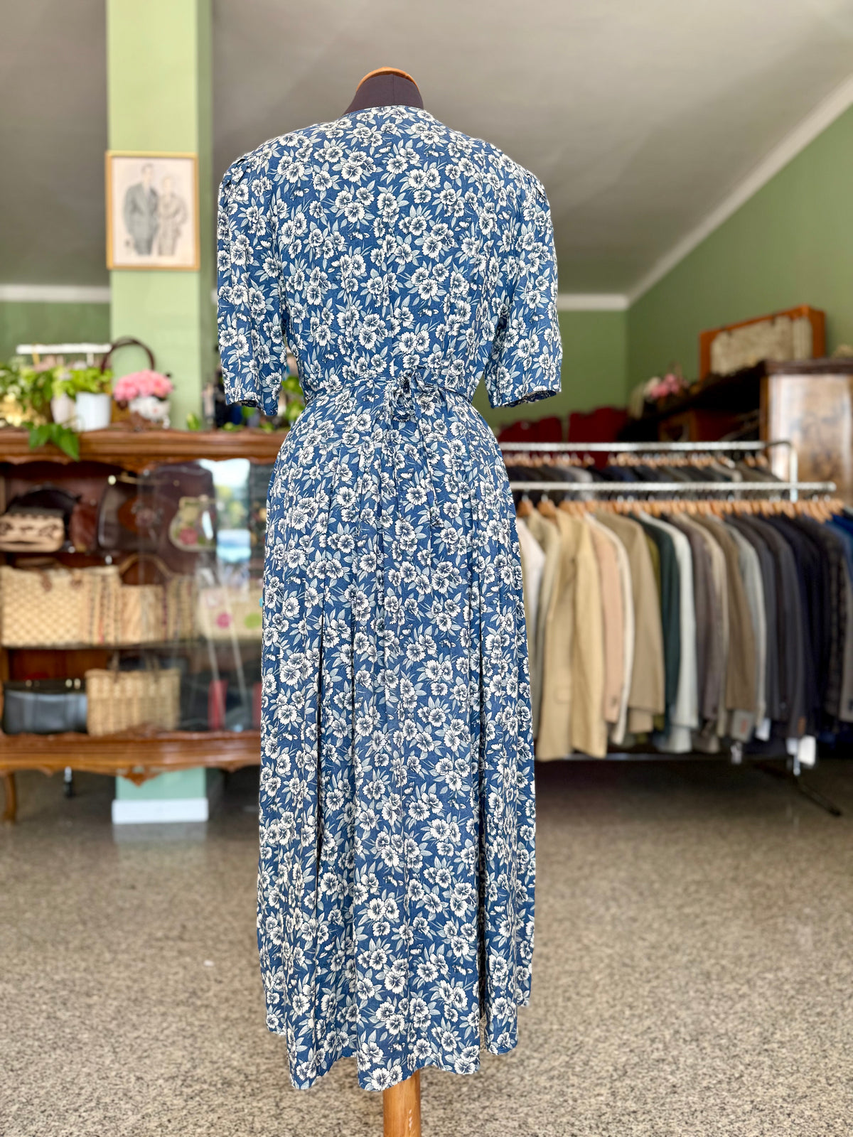 Azzurro fiori viscosa Lino