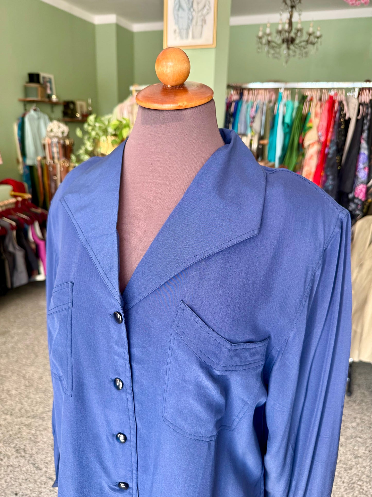 Camicia blu in pura seta - TG. 48