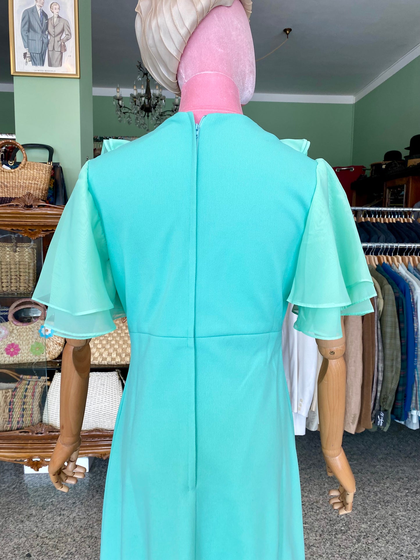 Maxi dress anni ’70 verde acqua - TG. 40
