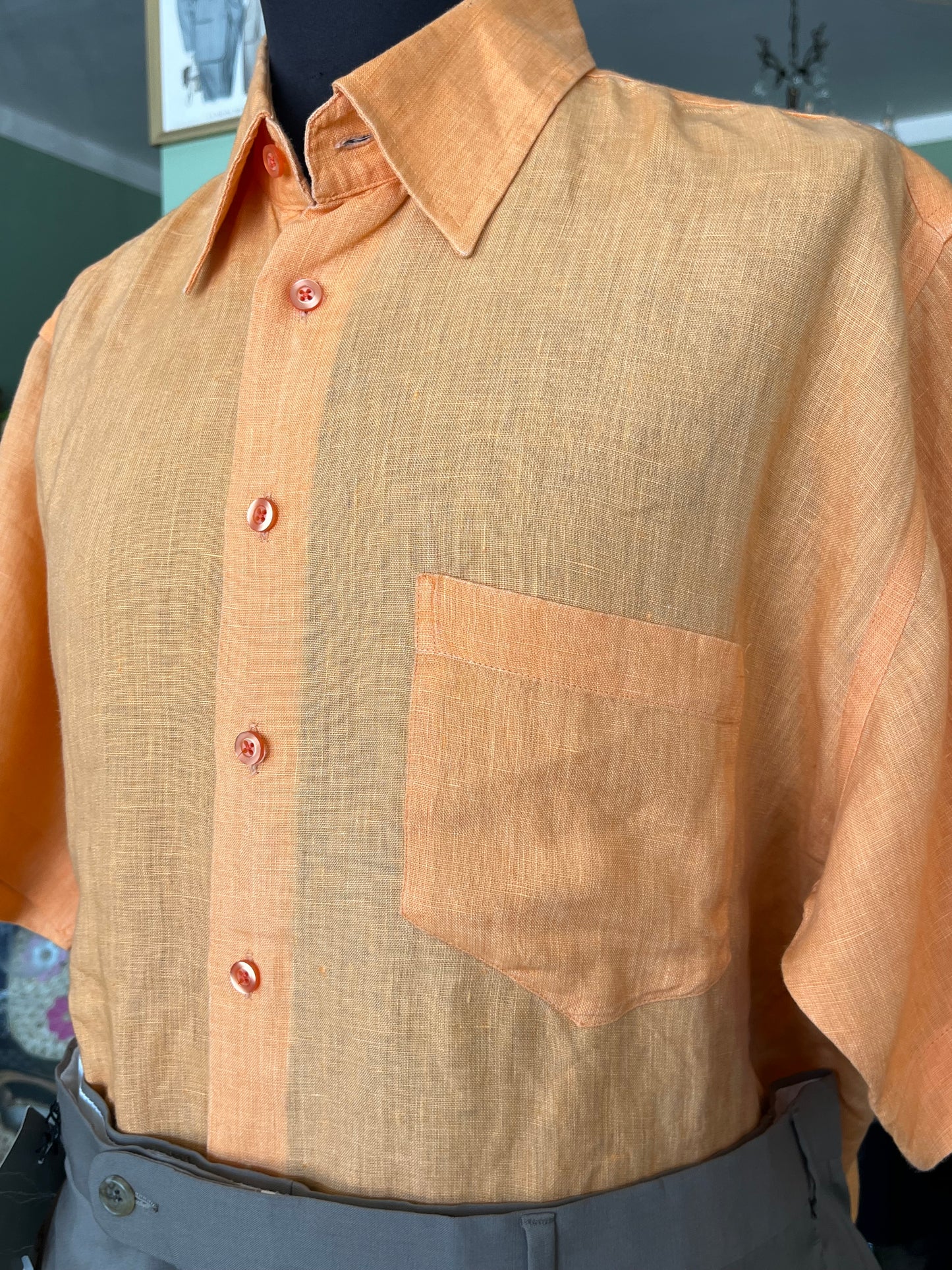 Camicia a maniche corte lino L-XL