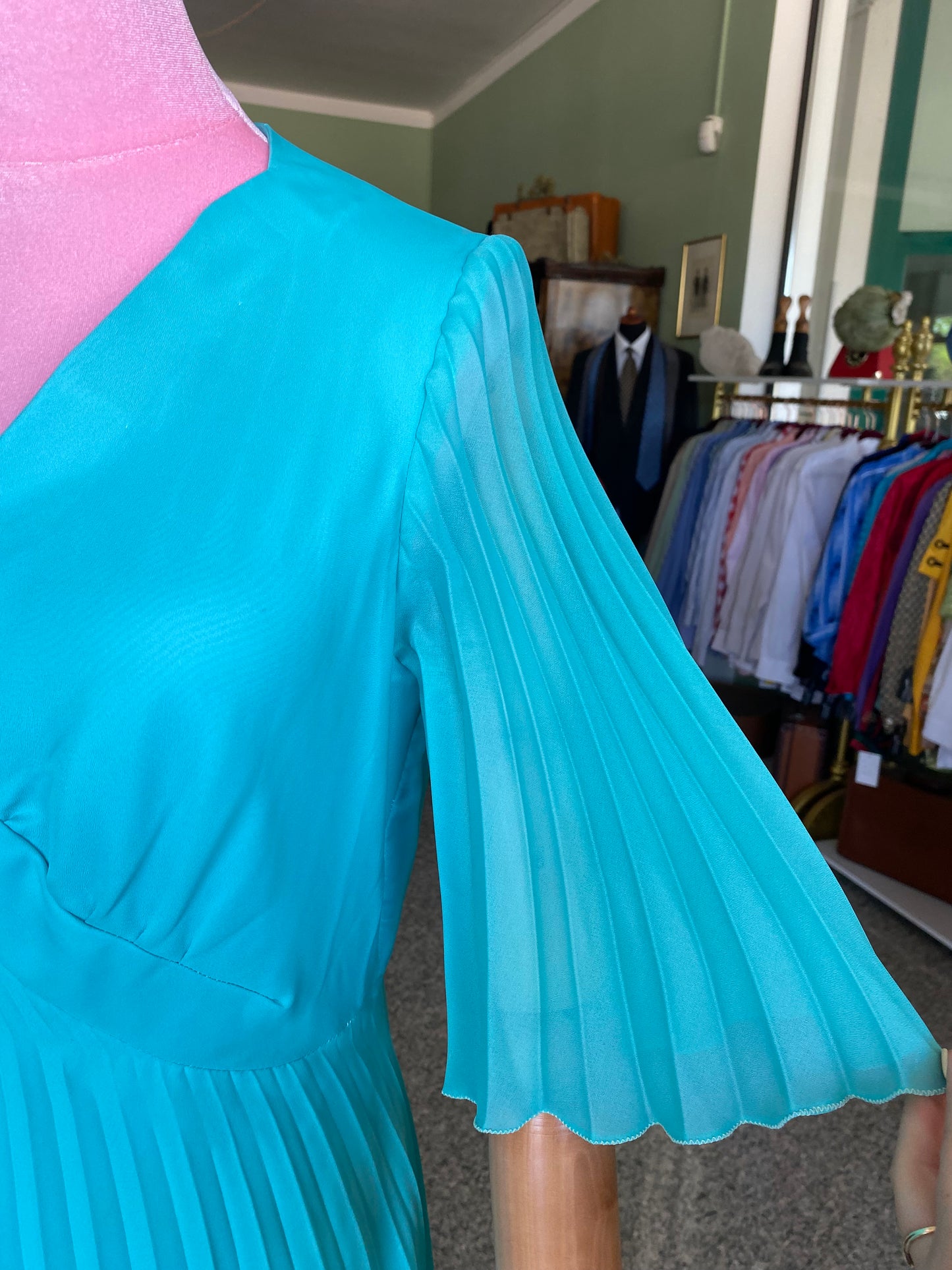 Maxi dress plissettato anni ‘70 turchese - TG.