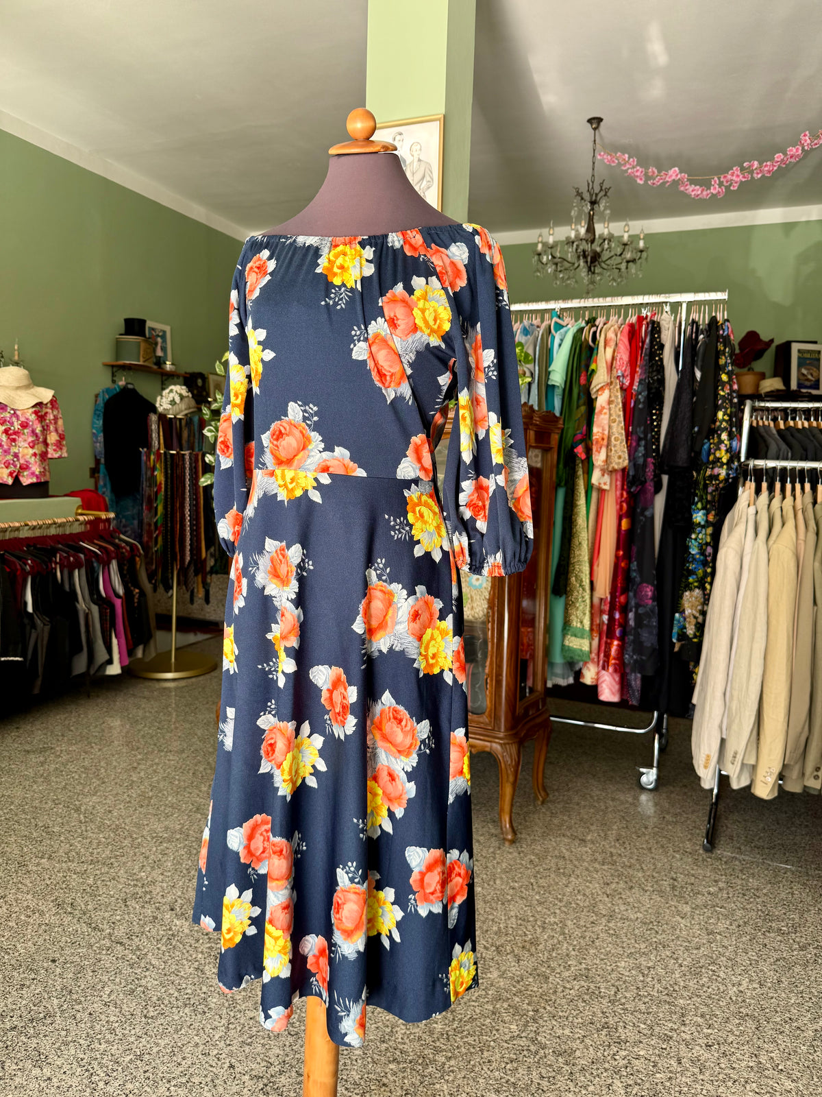 Abito anni ‘70 con rose gialle e arancio - TG. 42