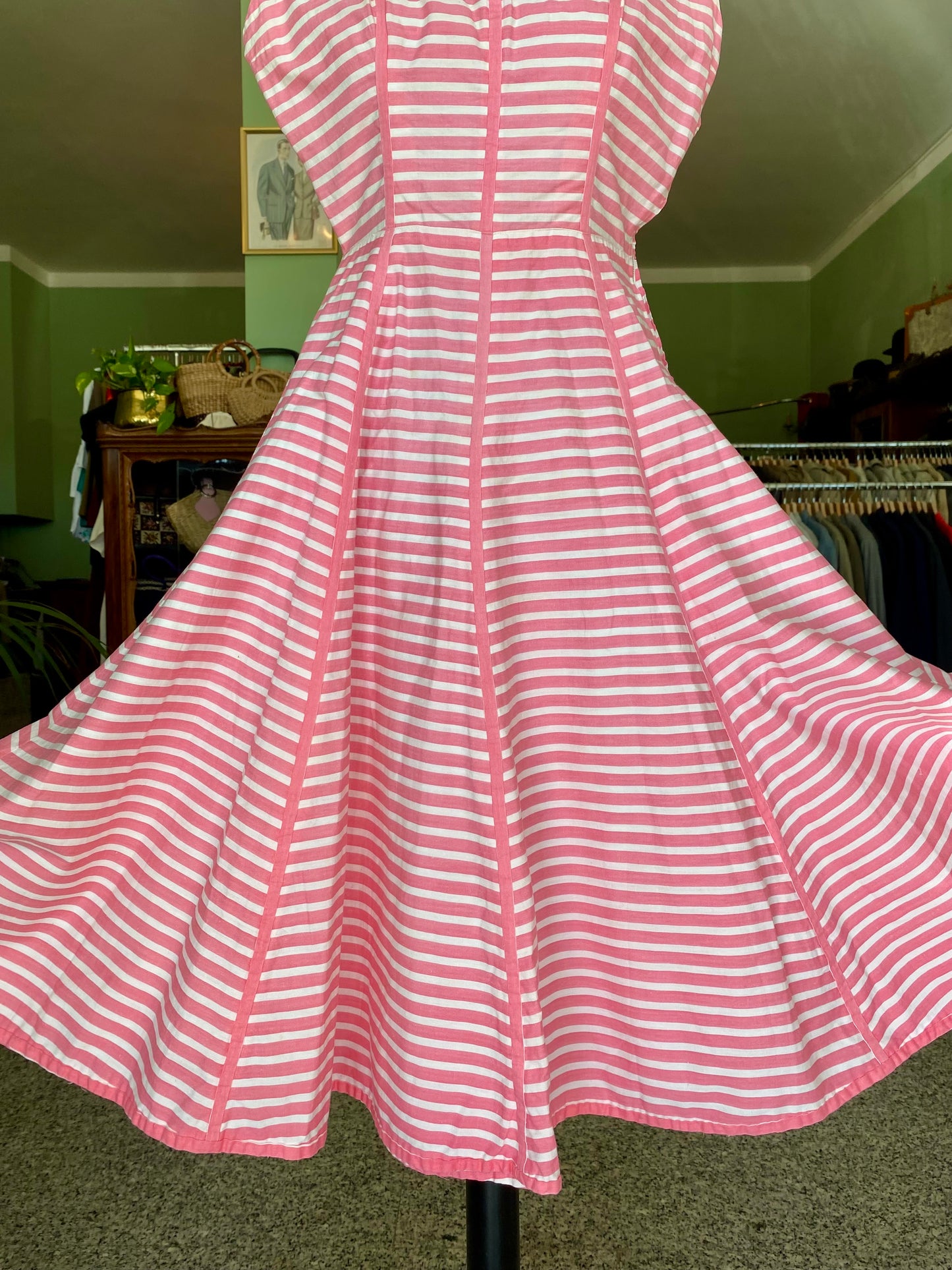Abito anni ‘50 a righe bianche a rosa - TG. 38/40