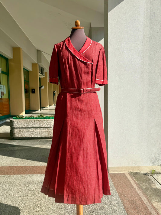 Abito anni ‘70 rosso in lino - TG. 46