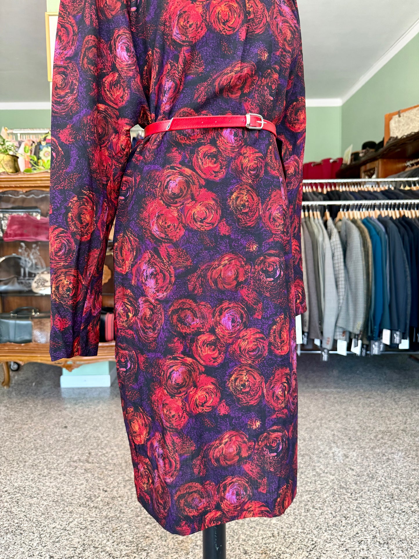 Abito blu e rosso con fantasia floreale - TG. 44