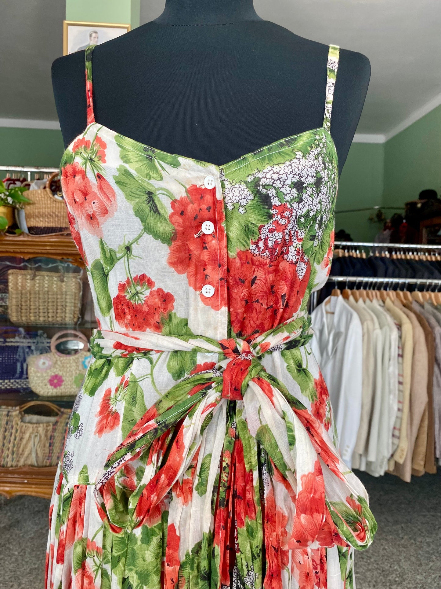 Abito in mussola di cotone con gerani - TG. 40/42