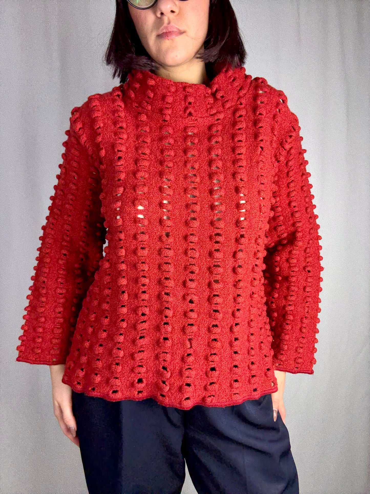 Maglione  rosso lavorazione traforata e punto nocciolina - TG. 38/40