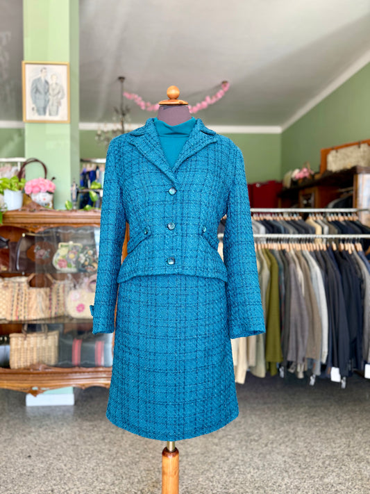 Tailleur in bouclé di lana turchese - TG. 42
