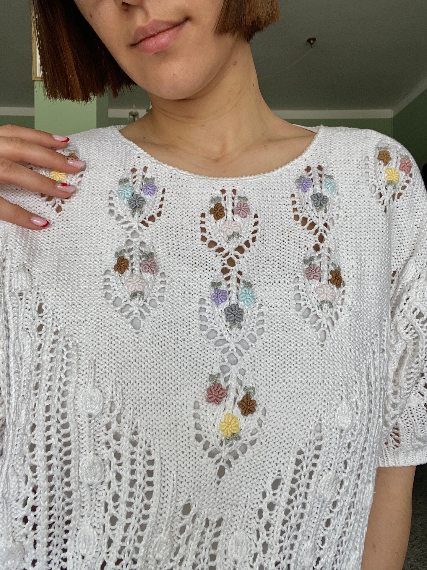 Maglia traforata anni '80 in puro cotone ricamato a mano – made in Shanghai - TG. 46/48 circa